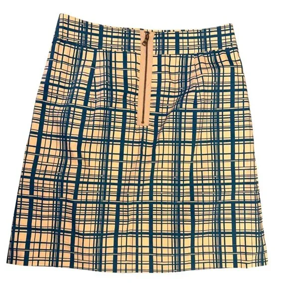 Girls From Savoy Beige & Turquoise Plaid Skirt With Pockets Size Large Cotton Bl - Picture 2 of 5